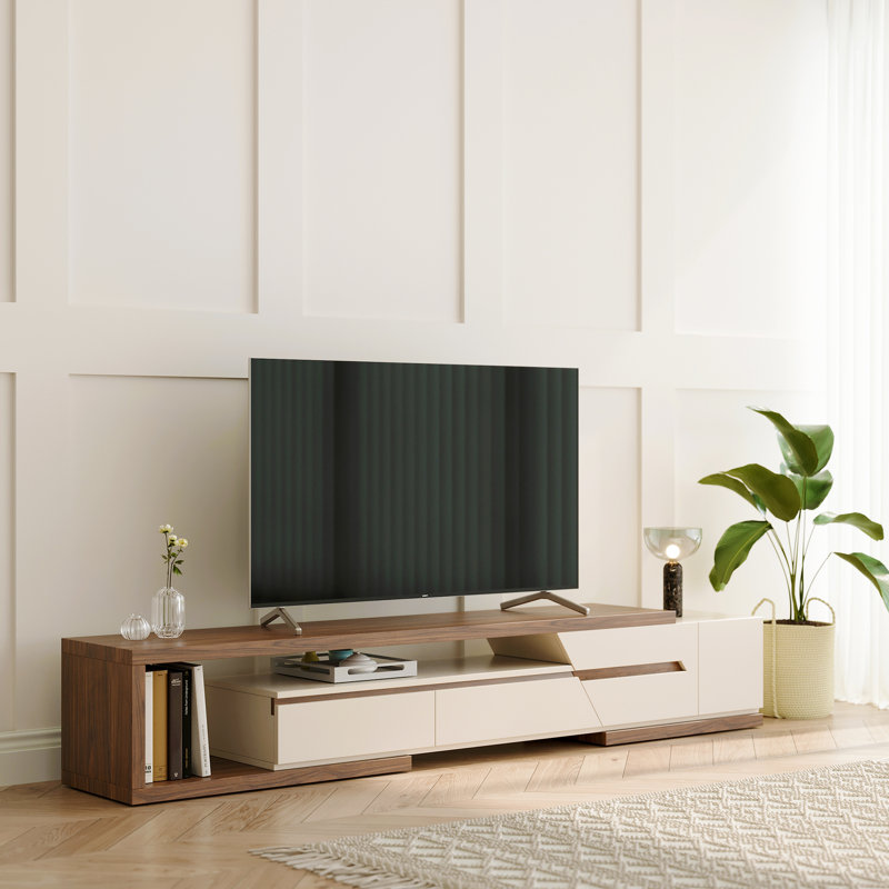 Tressler 78.74 106.29 Wood Extendable TV Stand Media Console with Storage Pre Assembly